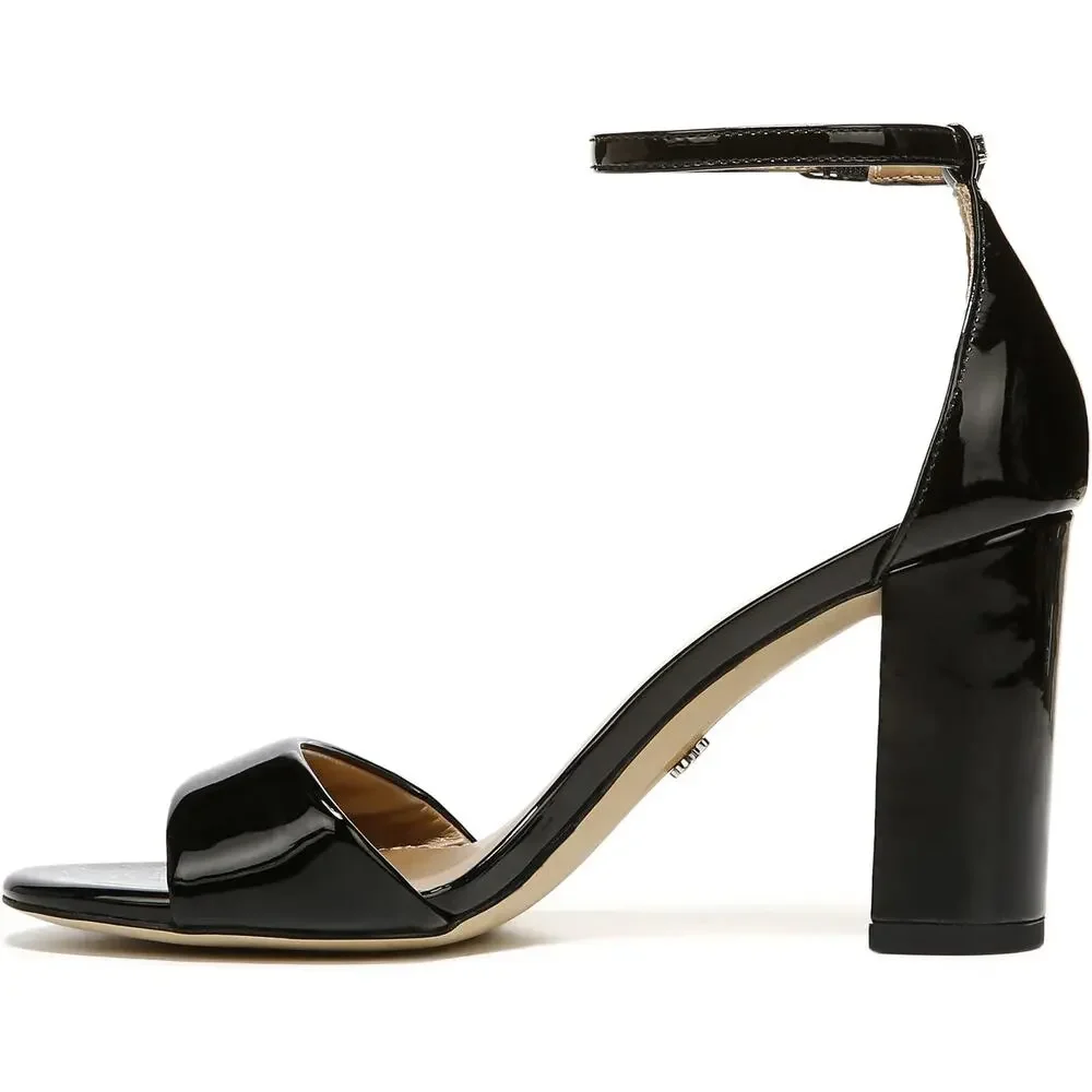 Sam Edelman Womens Robyn Heels Size 10 Wide Black Patent Leather Ankle Strap NIB